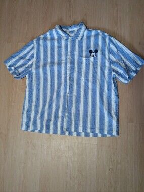 Disney x Old Navy Mickey Mouse Linen Striped Button-Up Shirt Men's XL